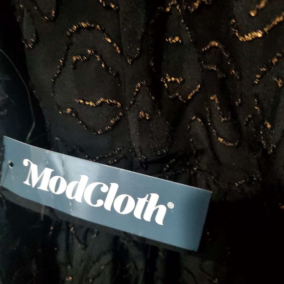 Modcloth Maxi Wrap Dress Size Medium Short Sleeves Gold Embellishment in Black - Picture 6 of 14
